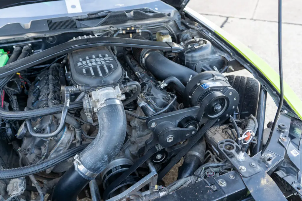 Isaac Godinez ProCharged Drift Mustang underhood