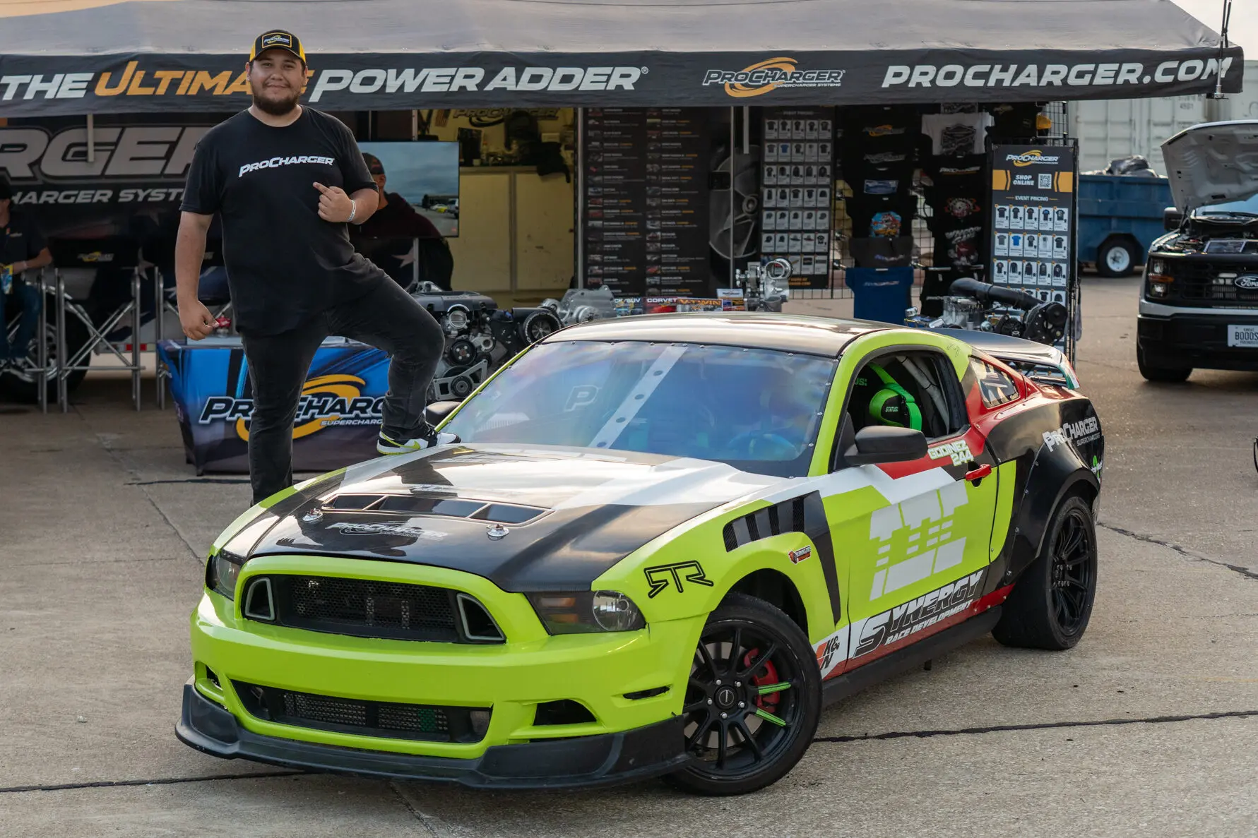 Isaac Godinez ProCharged Drift Mustang exterior including him