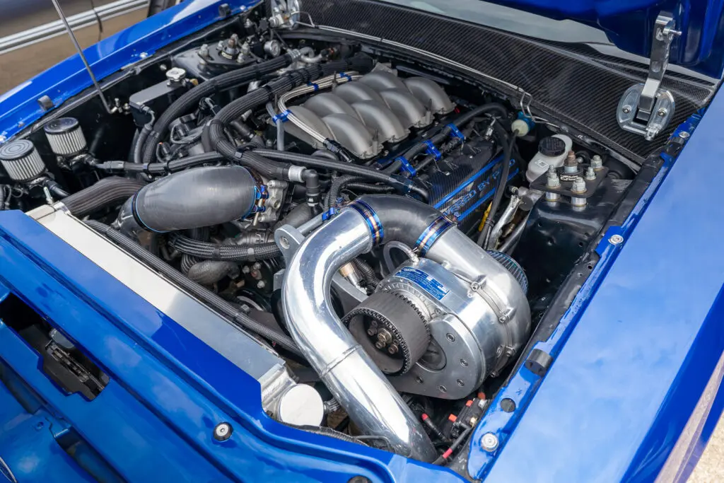 Blue Foxbody ProCharged underhood