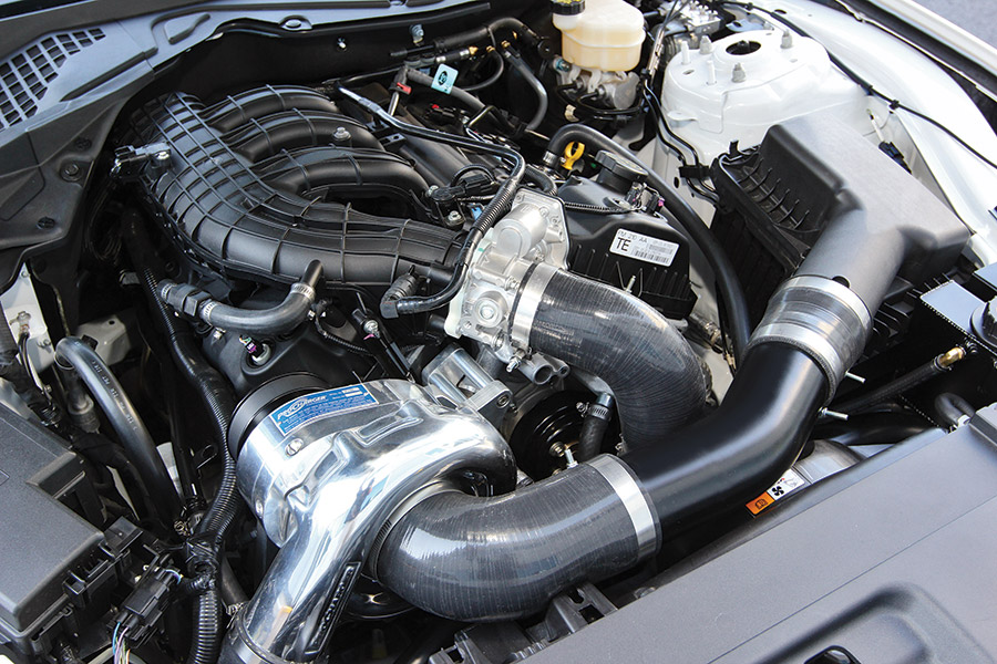 2015 Ford Mustang V6 ProCharger supercharger under hood