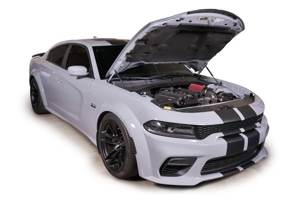 Engine bay with supercharger on 2021 Dodge Charger
