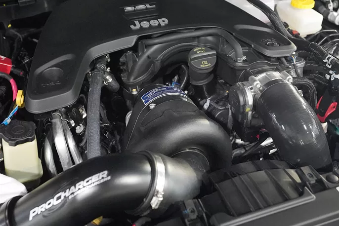 Jeep JL supercharger by ProCharger, underhood