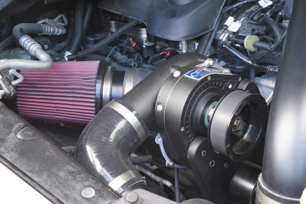 RAM 1500 ProCharger under hood close up