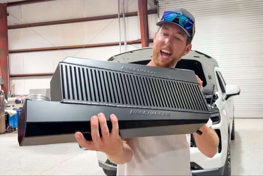 Cleetus excited looking at the ProCharger intercooler